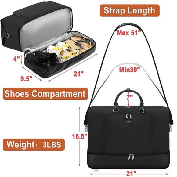 Travel Weekender Bag for Women Overnight Bag w Shoe Compartment Oversized Travel - Picture 2 of 6